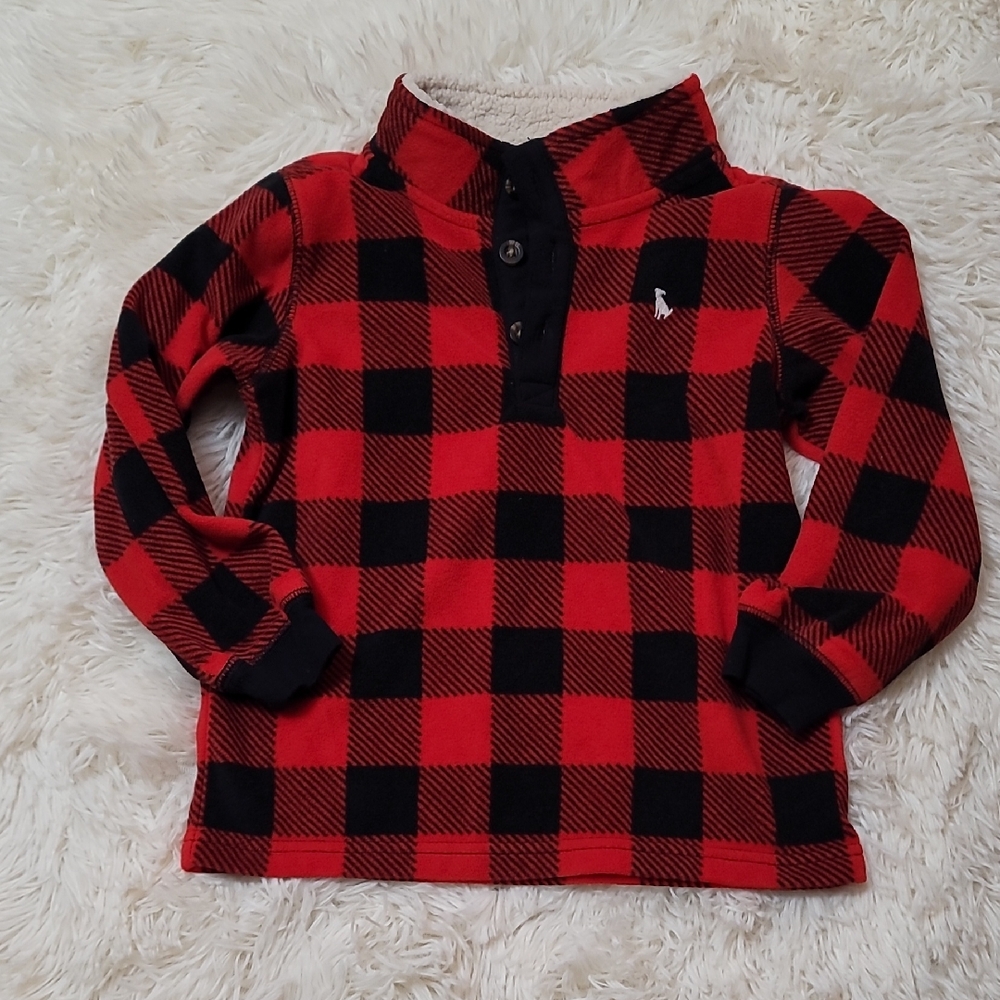 Carter's, Boys, Unisex, Size 5, Red and Black Plaid Kids Sweater, Fleece,